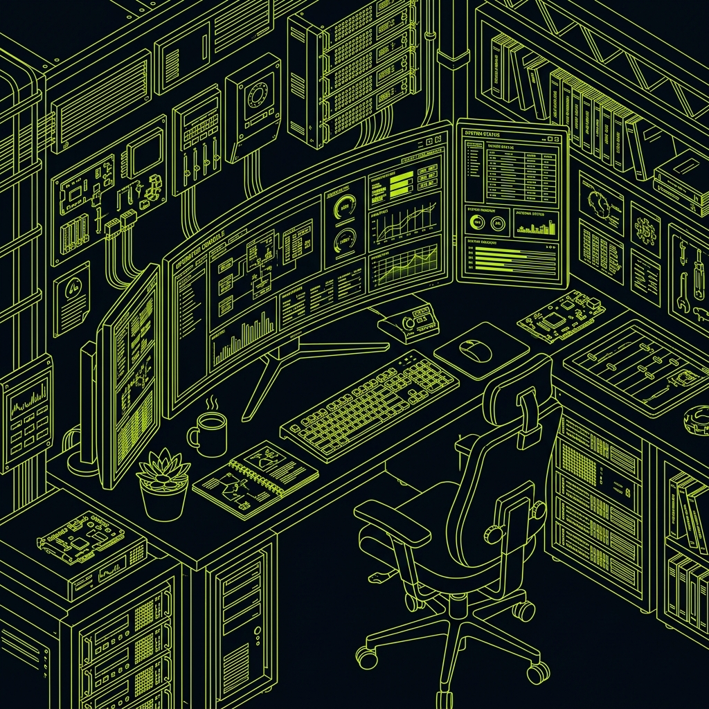 Isometric illustration of an operator workstation
